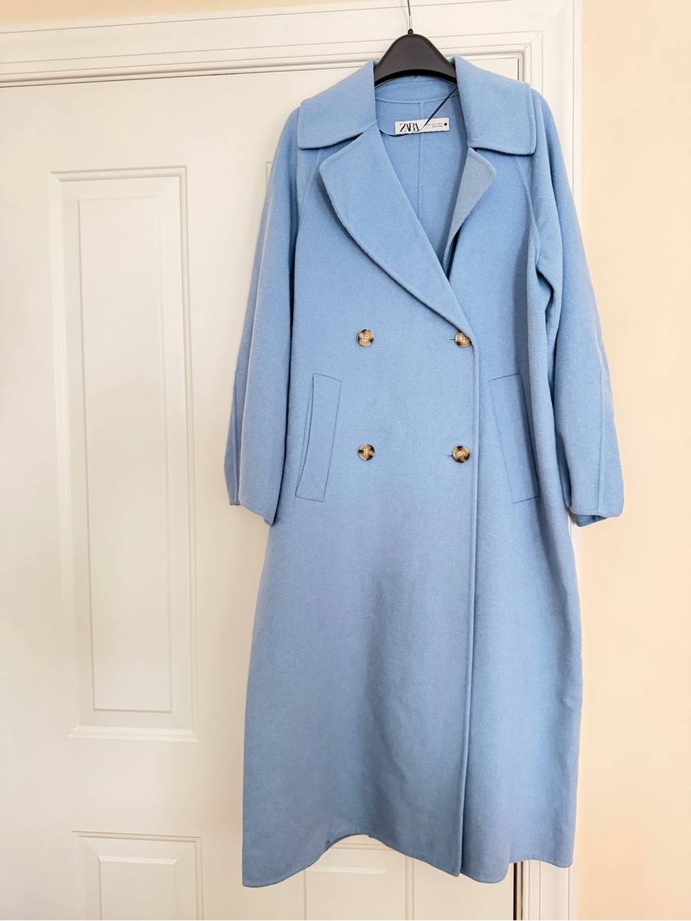 Zara Powder Blue Double-Breasted Long Sleeve Coat Dress
